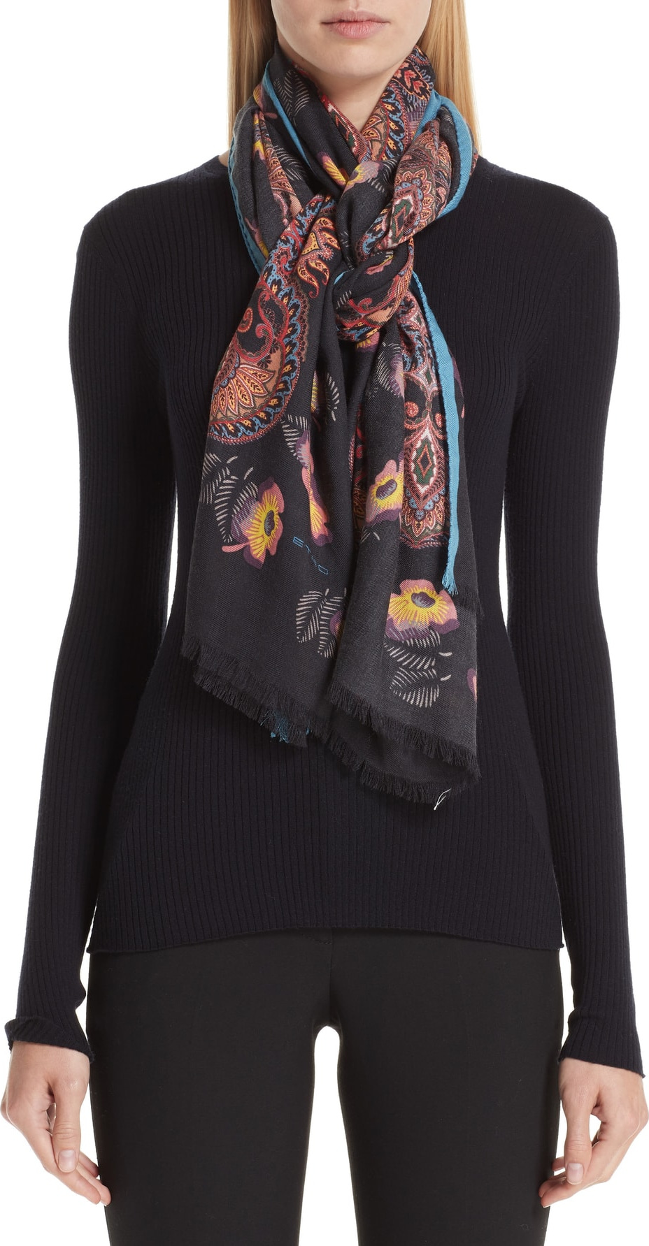 Etro Flower Print Cashmere & Silk Scarf