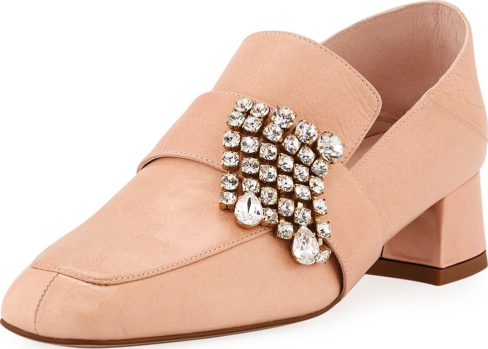 Stuart Weitzman Irises Embellished Block-Heel Loafer