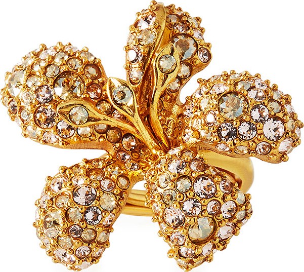 Oscar De La Renta Pave Crystal Flower Ring