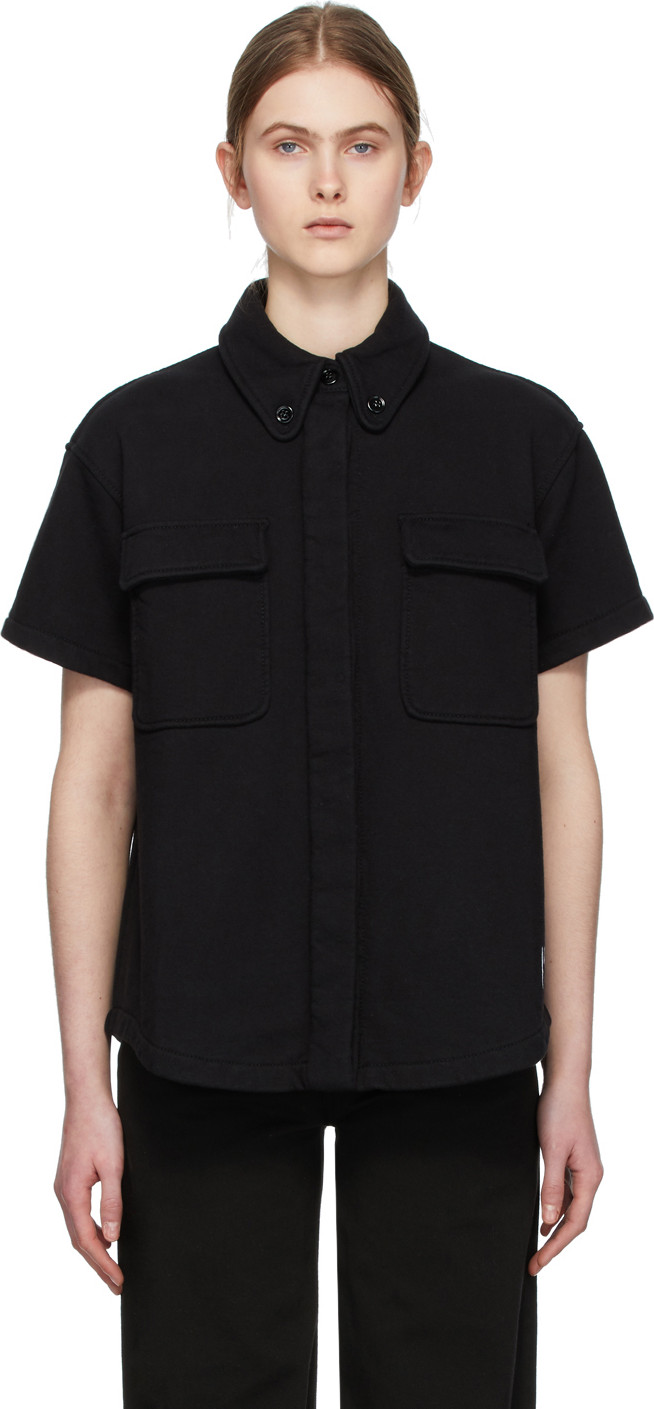 MM6 Maison Margiela Black Towelling Two Pocket Short Sleeve Shirt