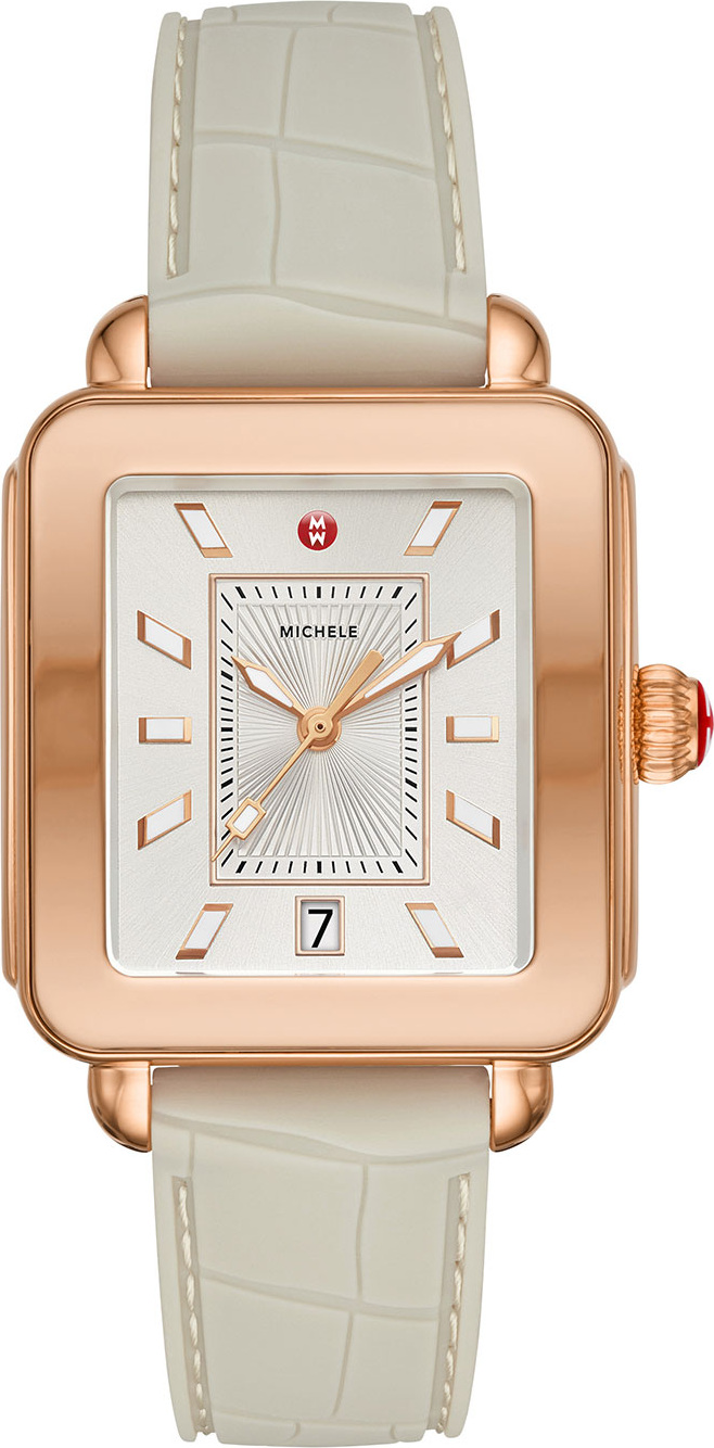MICHELE 34mm Deco Sport Rose Golden/Alligator Watch