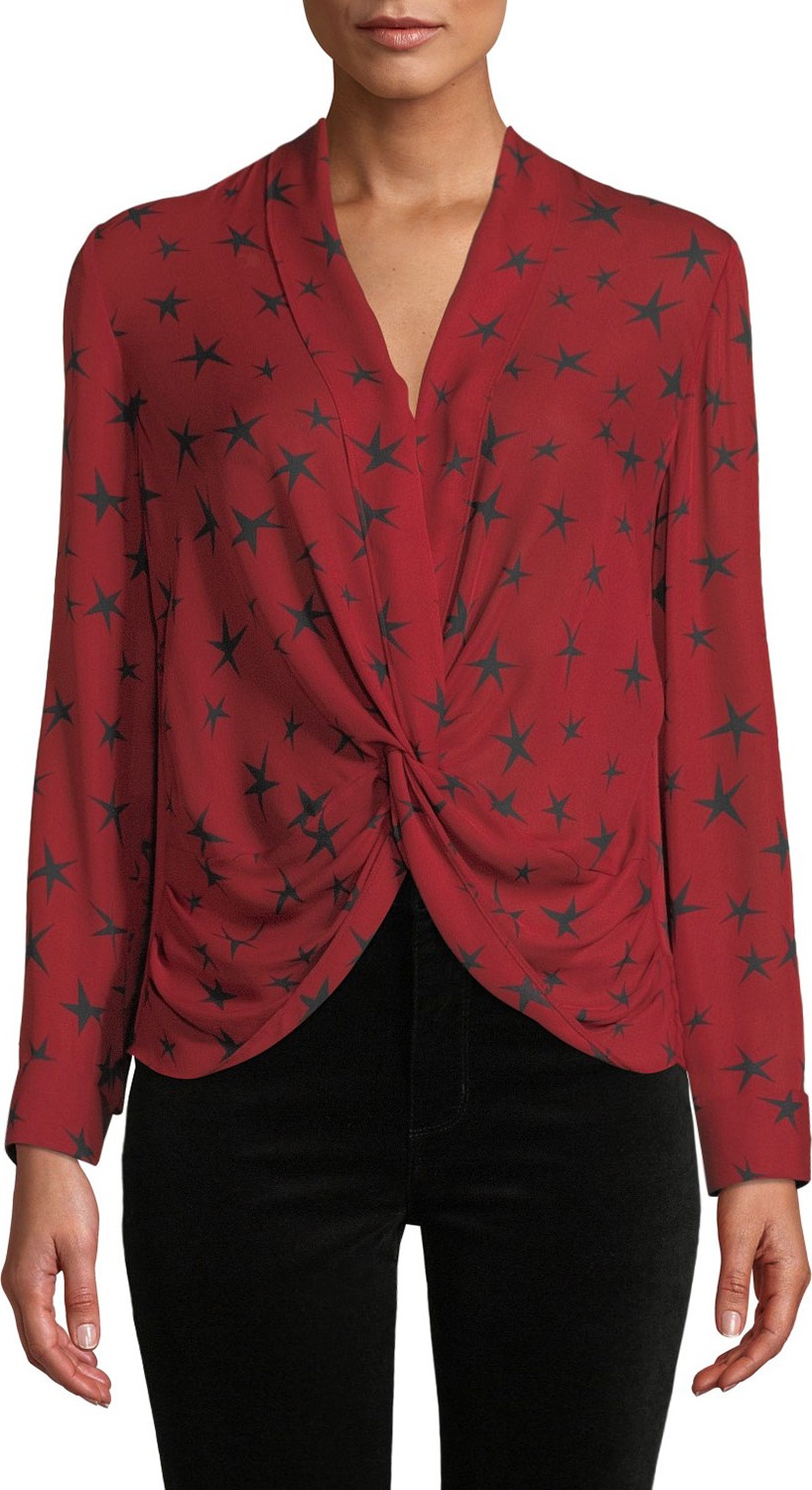 L'AGENCE Mariposa Star-Print Silk Crossover Blouse