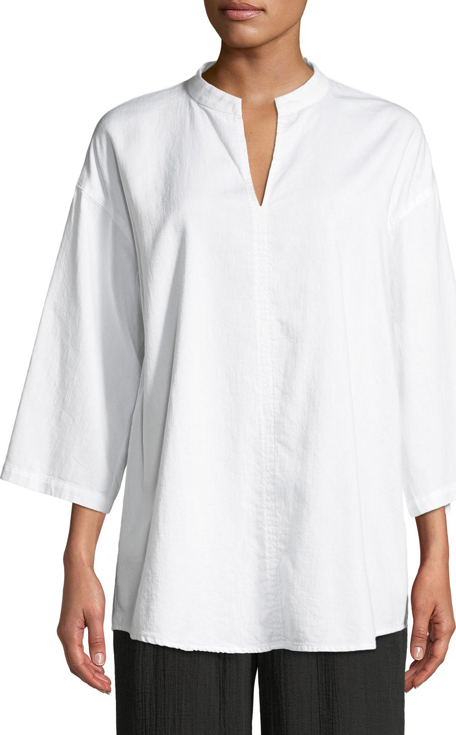 Eileen Fisher 3/4-Sleeve Soft Organic Cotton Twill Shirt