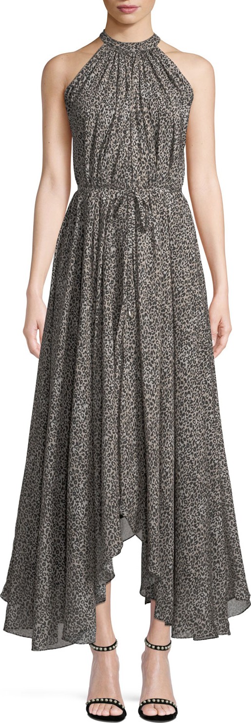 Saloni Irina Sleeveless Leopard-Print Asymmetric Dress