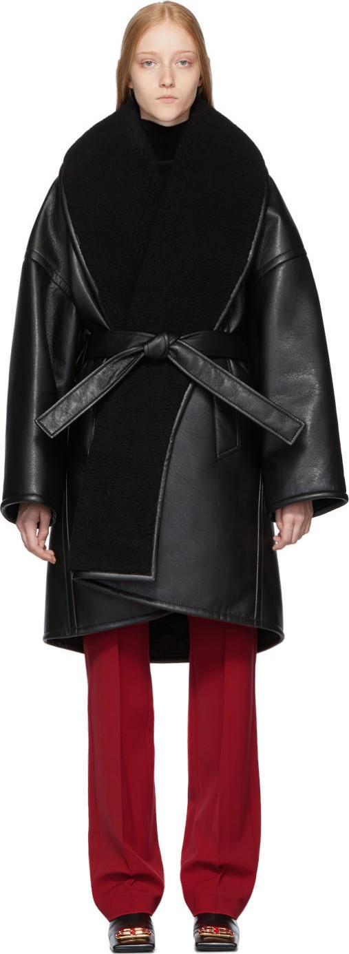 Balenciaga Black Faux-Leather Light Cocoon Coat