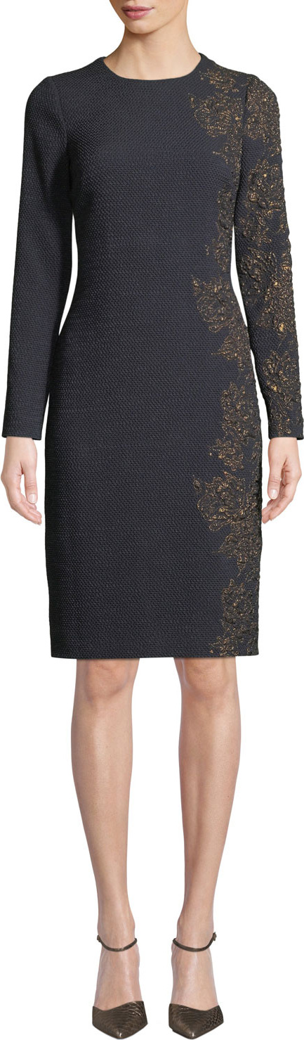 Rickie Freeman for Teri Jon Stretch-Knit Jacquard Sheath Dress