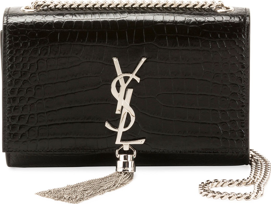 Saint Laurent Kate Monogram YSL Small Tassel Croco Shoulder Bag