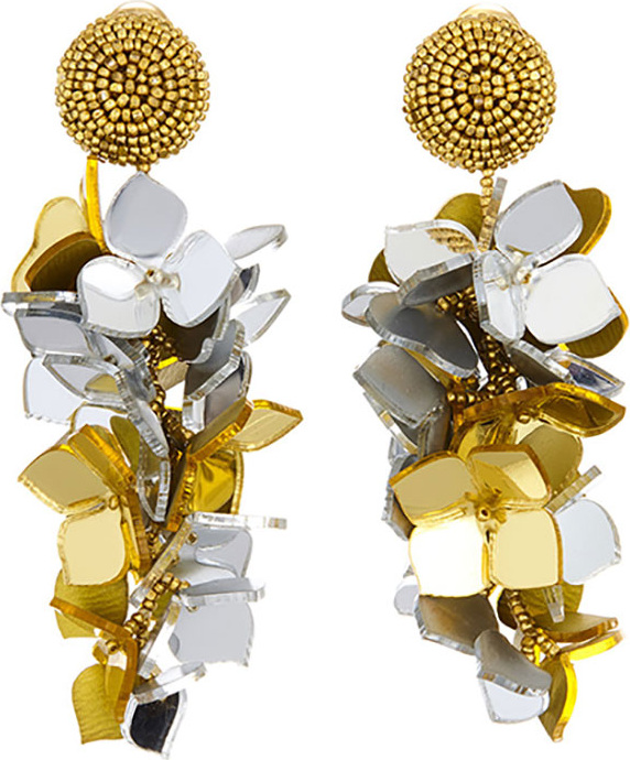Oscar De La Renta Falling Flower Cluster Clip Earrings