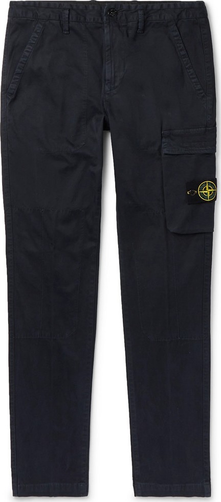 Stone Island Navy Slim-Fit Logo-Appliquéd Garment-Dyed Stretch-Cotton Twill Trousers