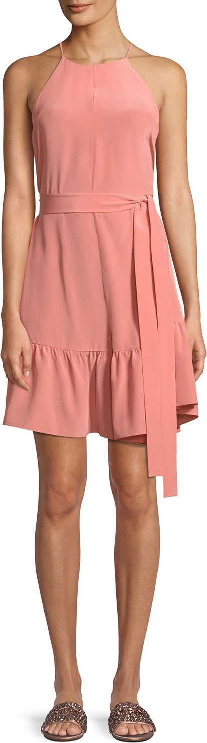 Tibi Silk Halter Flounce Romper