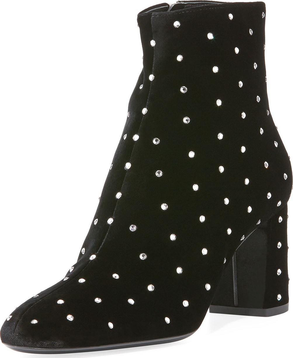 Saint Laurent Lou Lou Velvet Crystal-Dot Bootie