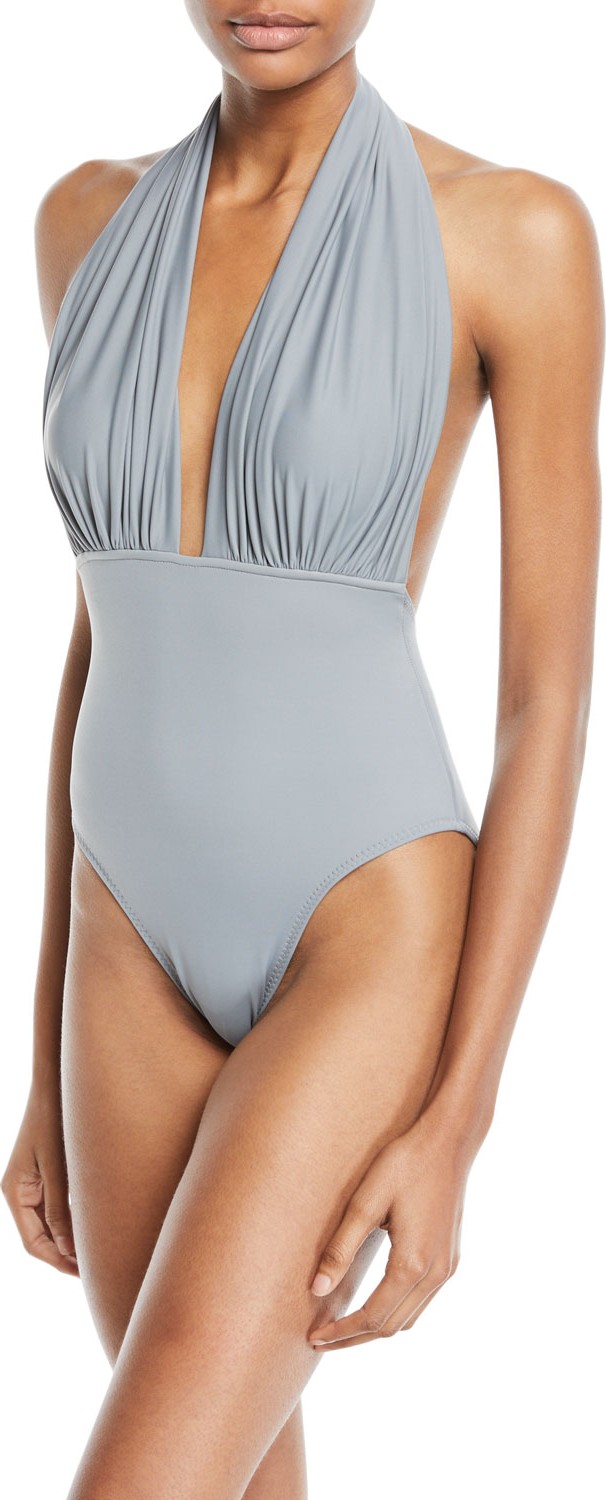 Norma Kamali Halter Open-Back One-Piece Swimsuit