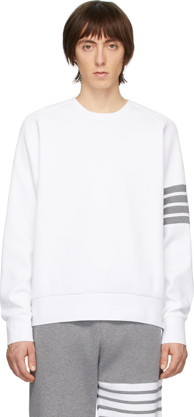 Thom Browne White Waffle 4-Bar Sweatshirt