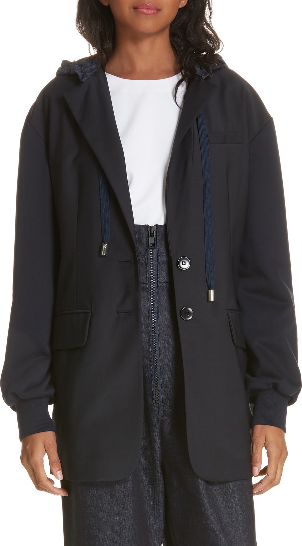 Tibi Reversible Plain Weave Hoodie Blazer