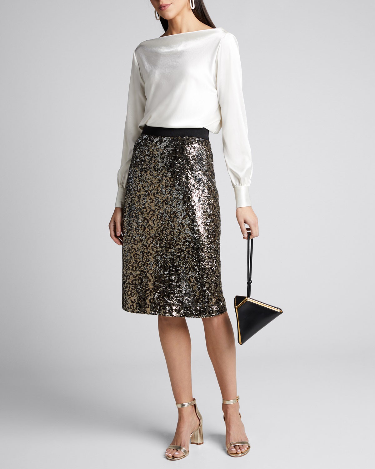 MILLY Leopard Sequins Long Pencil Skirt