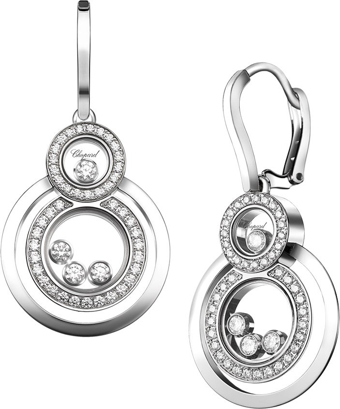 Chopard Stacked Circle Drop Earrings with Diamonds in 18K White Gold