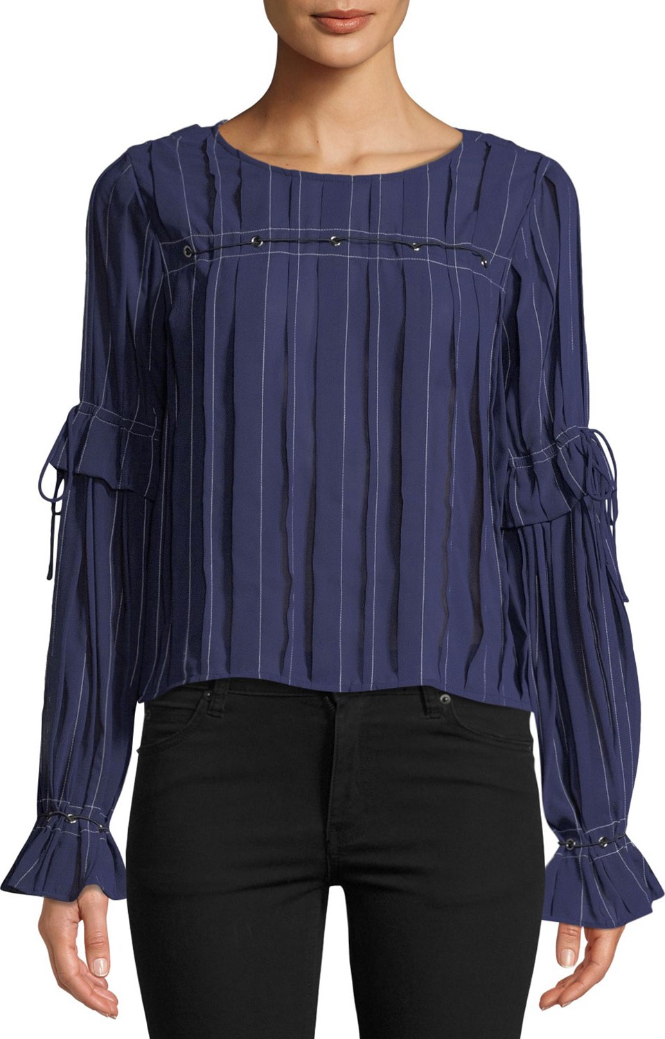 TULAROSA Bonnie Long-Sleeve Grommet Blouse