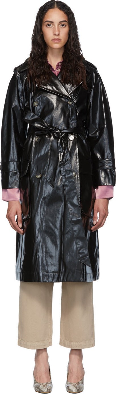 Nanushka Black Vinyl Ambar Trench Coat