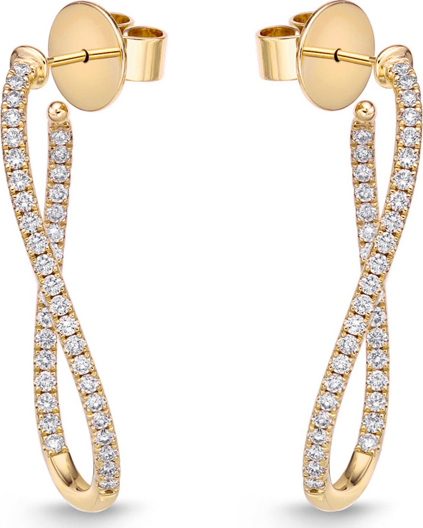Memoire 18KYG Small Diamond Pave Twist Hoop Earrings