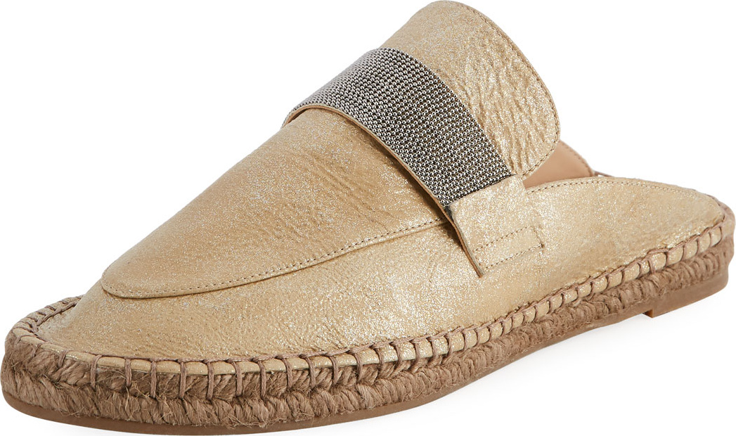 Brunello Cucinelli Metallic Leather Monili Espadrille Mule