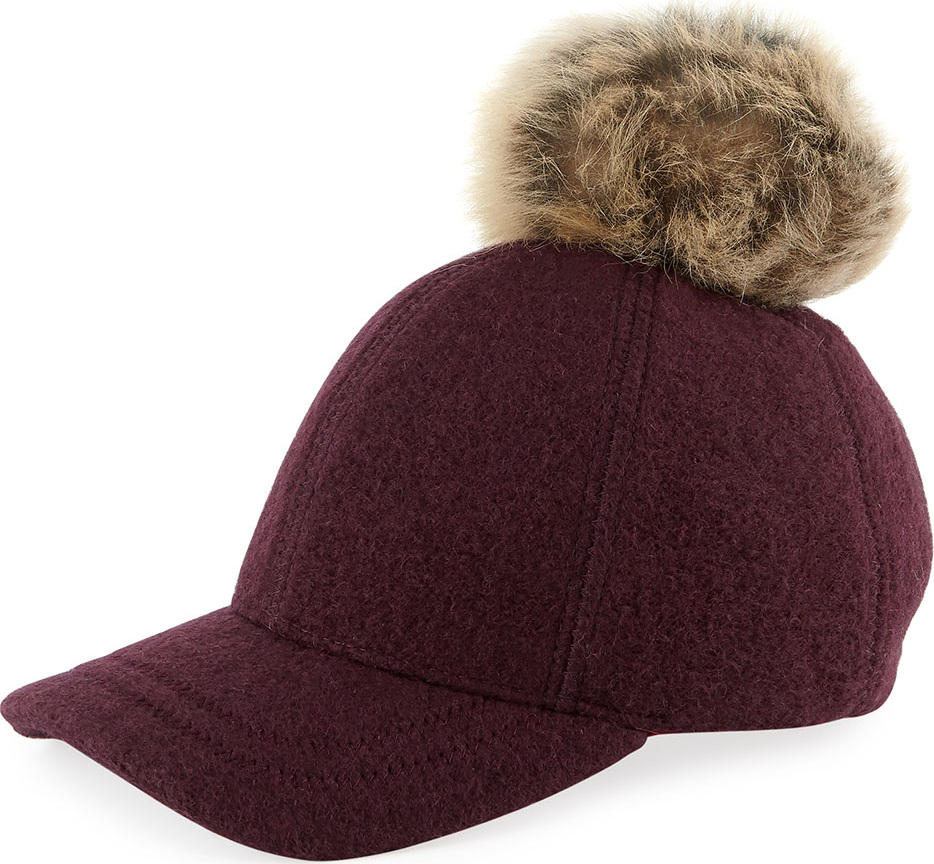 UGG Wool-Blend Baseball Hat w/ Fur Pompom