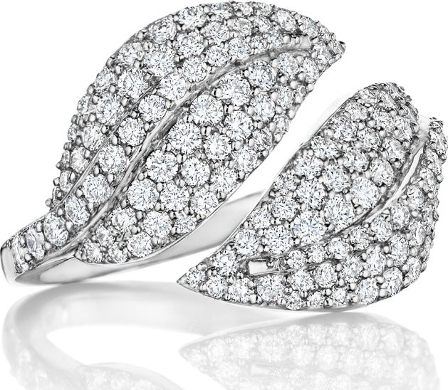 Penny Preville 18k White Gold Diamond Leaf Bypass Ring