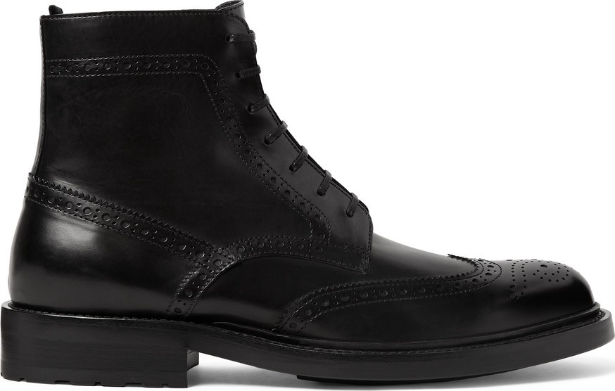 Saint Laurent Polished-Leather Wingtip Brogue Boots