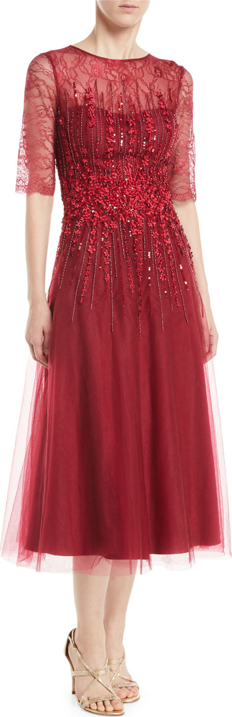 Rickie Freeman for Teri Jon Tulle A-Line Dress w/ Beading