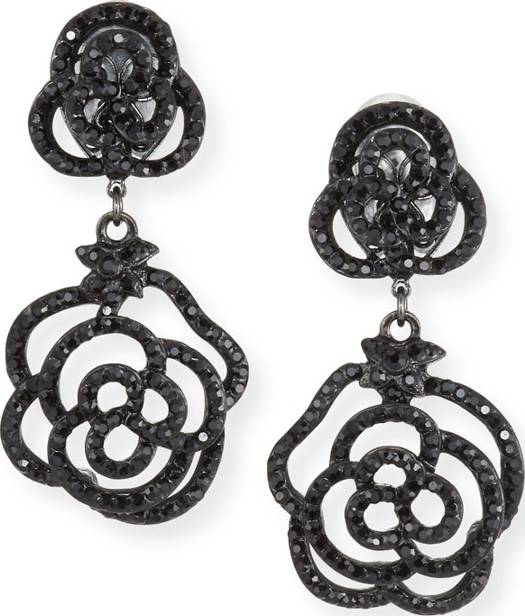 Jose & Maria Barrera Crystal Rose Clip-On Drop Earrings, Jet