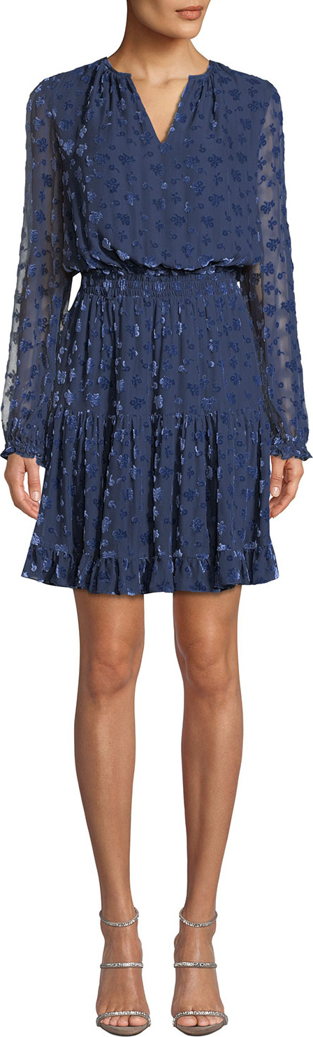 Shoshanna Levon Long-Sleeve Burnout Velvet Dress