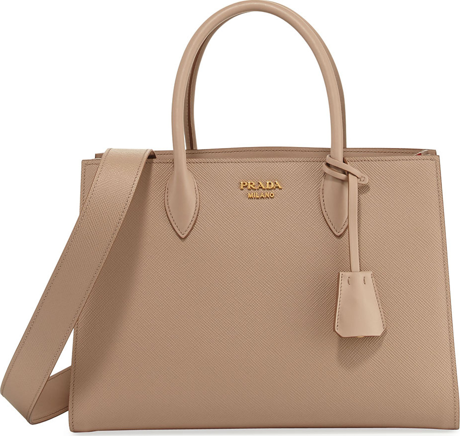Prada Large Bicolor Saffiano Side-Pleat Tote Bag