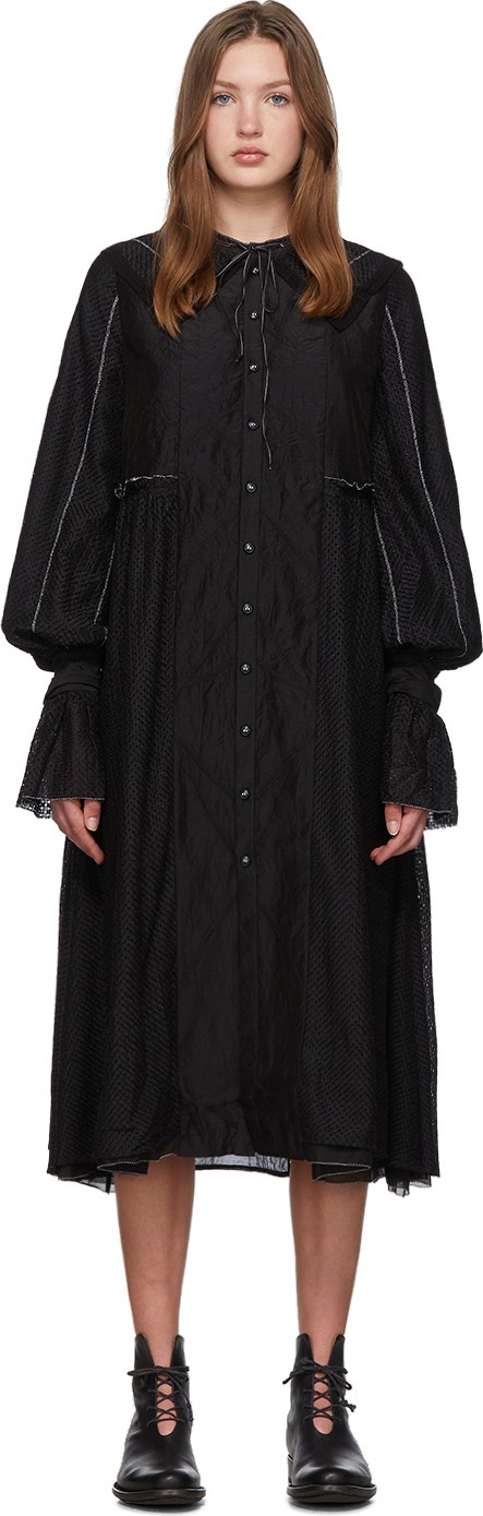 Renli Su Black Cotton & Mulberry Silk Collared Dress