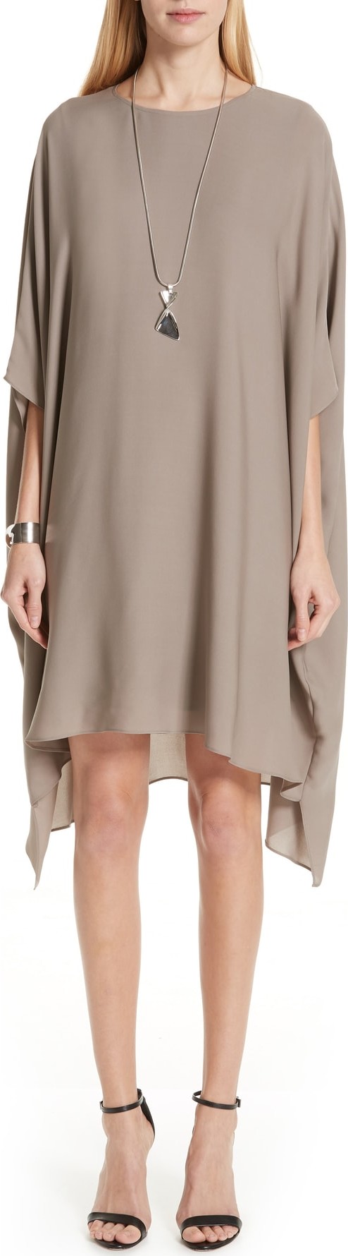 St. John Draped Satin Silk Georgette Dress