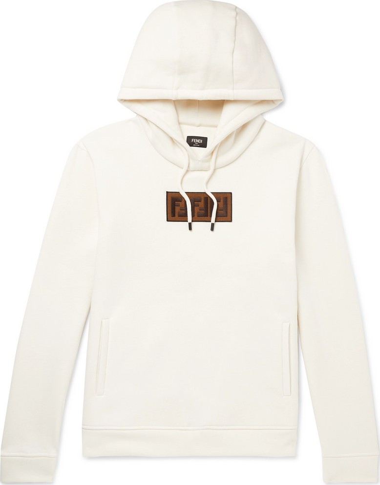 Fendi Logo-Appliquéd Fleece-Back Cotton, Cashmere and Wool-Blend Jersey Hoodie