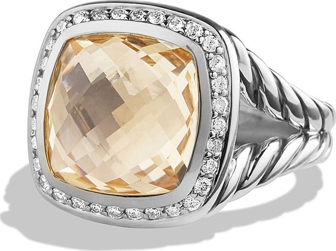 David Yurman 11mm Albion Faceted Citrine Ring w/Diamonds