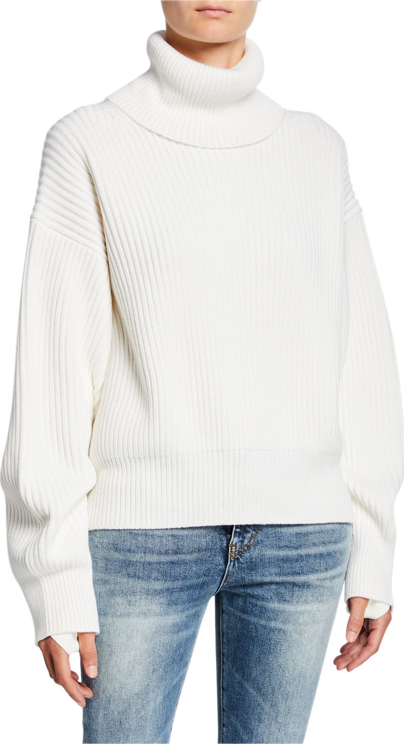 Helmut Lang Cotton/Wool Oversized Turtleneck Sweater