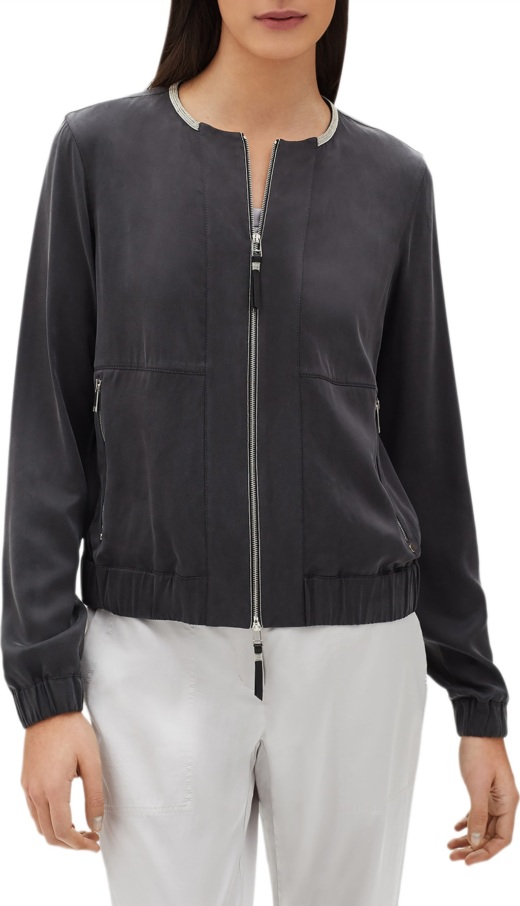 Lafayette 148 New York Aviana Artistry Silk Bomber Jacket