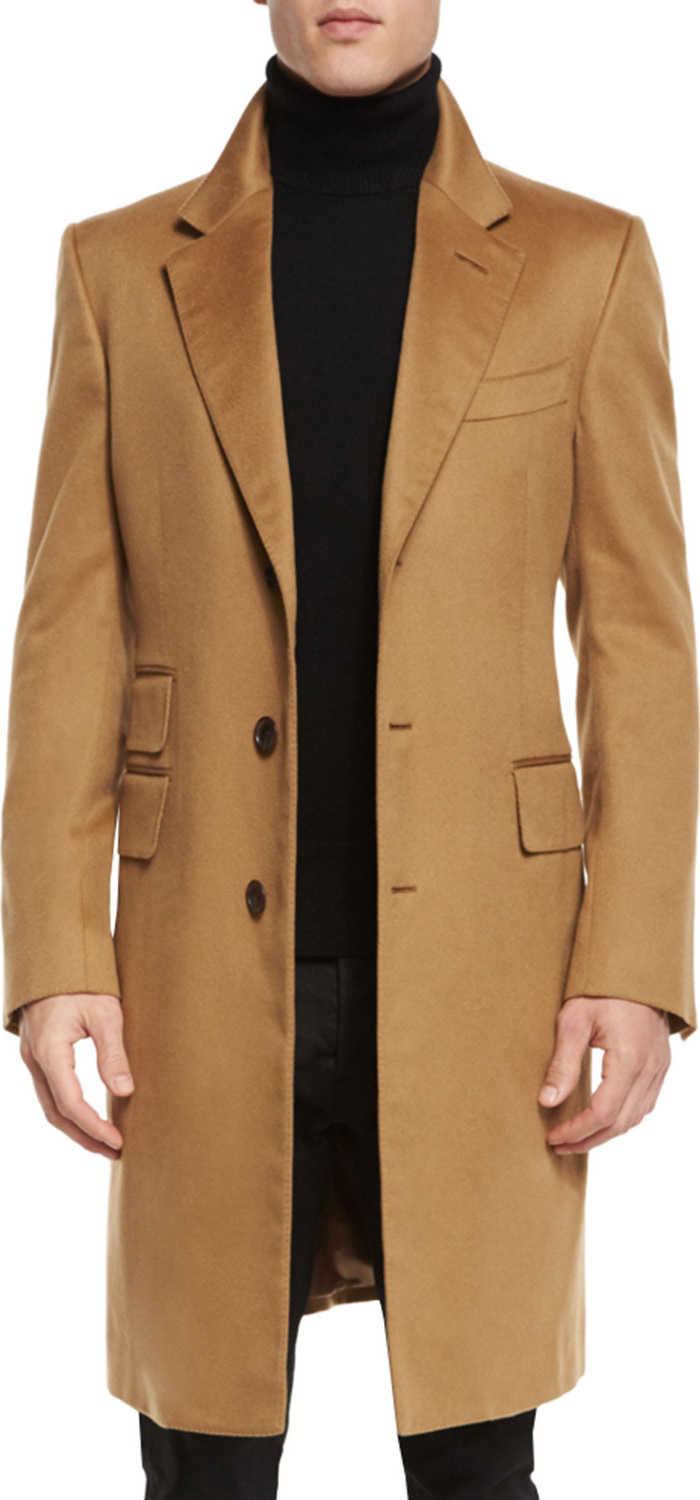 TOM FORD Classic Tailored Single-Breasted Top Coat, Camel