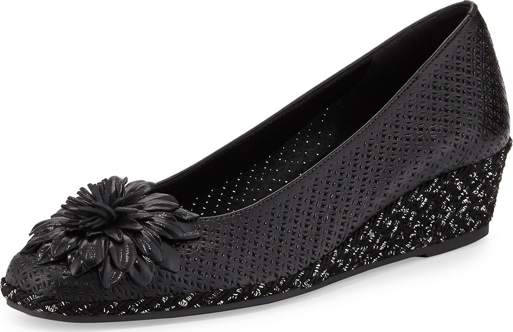 Sesto Meucci Mae Perforated Demi-Wedge Pump, Black