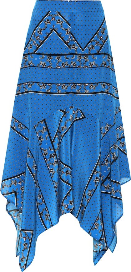 Ganni Printed asymmetric silk skirt