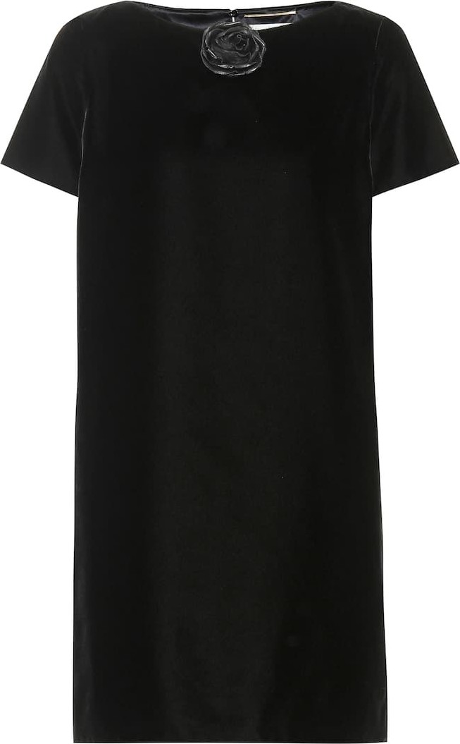 Saint Laurent Leather-trimmed velvet minidress