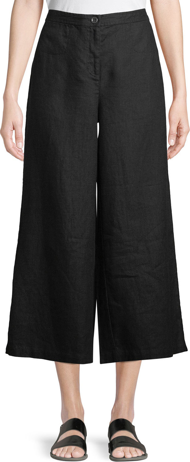 Eileen Fisher Wide-Leg Cropped Heavy Linen Pants