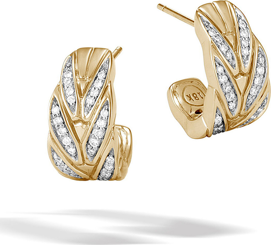 John Hardy 18k Modern Chain Diamond Pavé J-Hoop Earrings