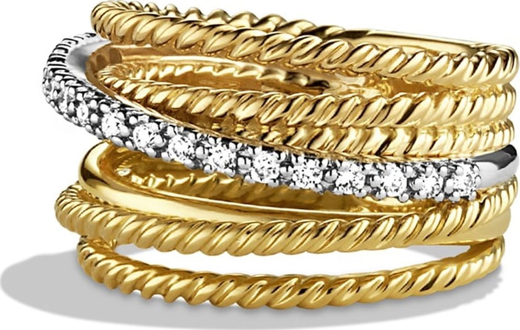 David Yurman 'DY Crossover' Ring with Diamonds in Gold