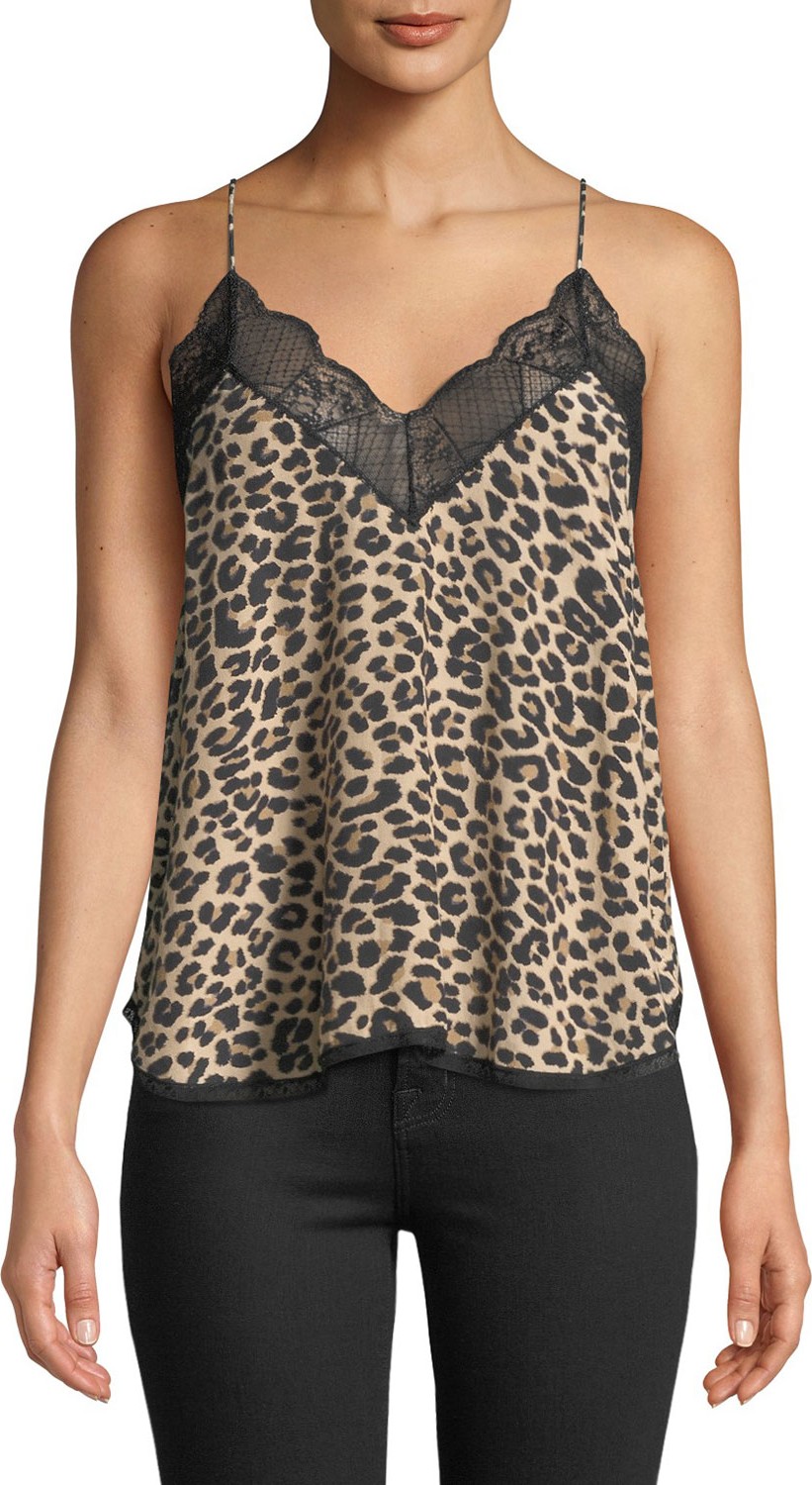 Zadig & Voltaire Christy Leopard-Print Sleeveless Blouse with Lace Trim