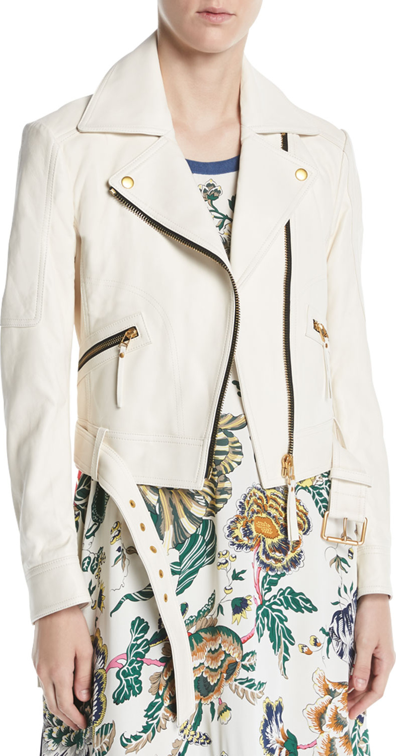 Tory Burch Bonded Lamb Leather Moto Jacket
