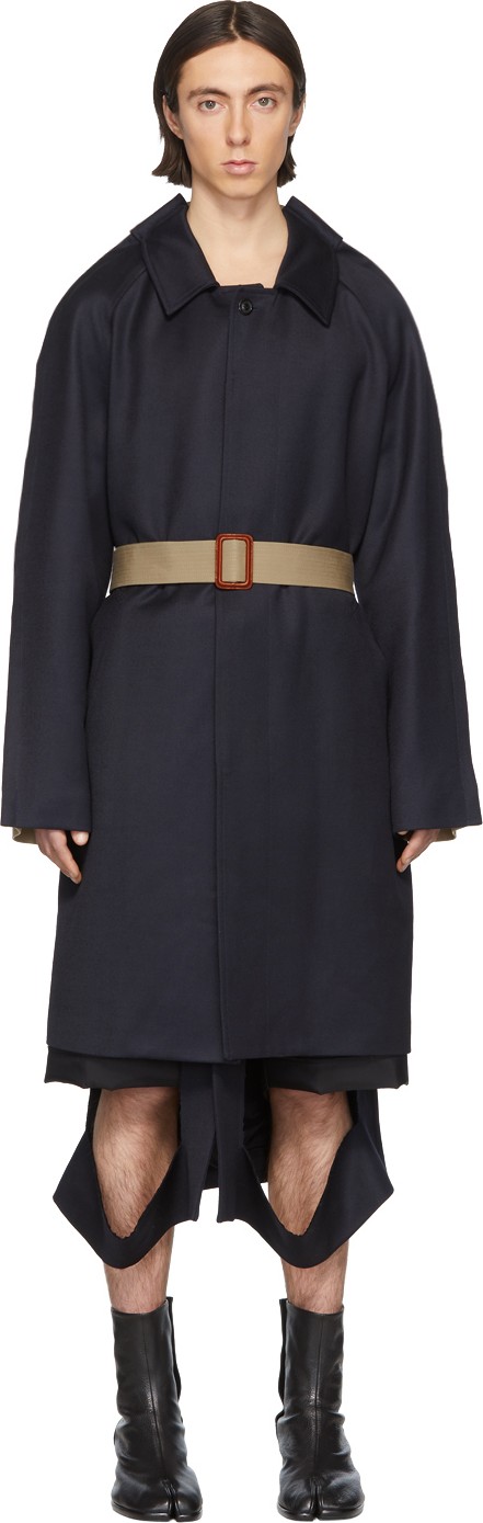 Maison Margiela Navy & Beige Twill Cavalry Coat