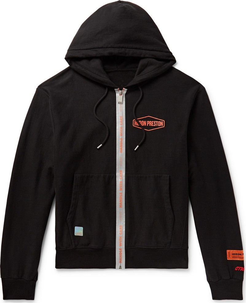 Heron Preston Reflective-Trimmed Logo-Print Loopback Cotton-Jersey Zip-Up Hoodie