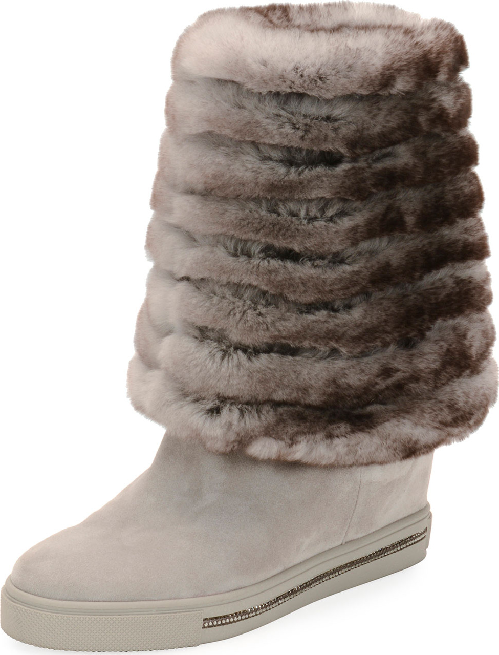 Rene Caovilla Skiara Suede Wedge Knee Boots with Fur Lining
