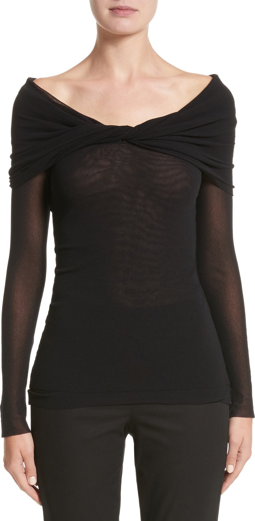 Fuzzi Twisted Tulle Off the Shoulder Top